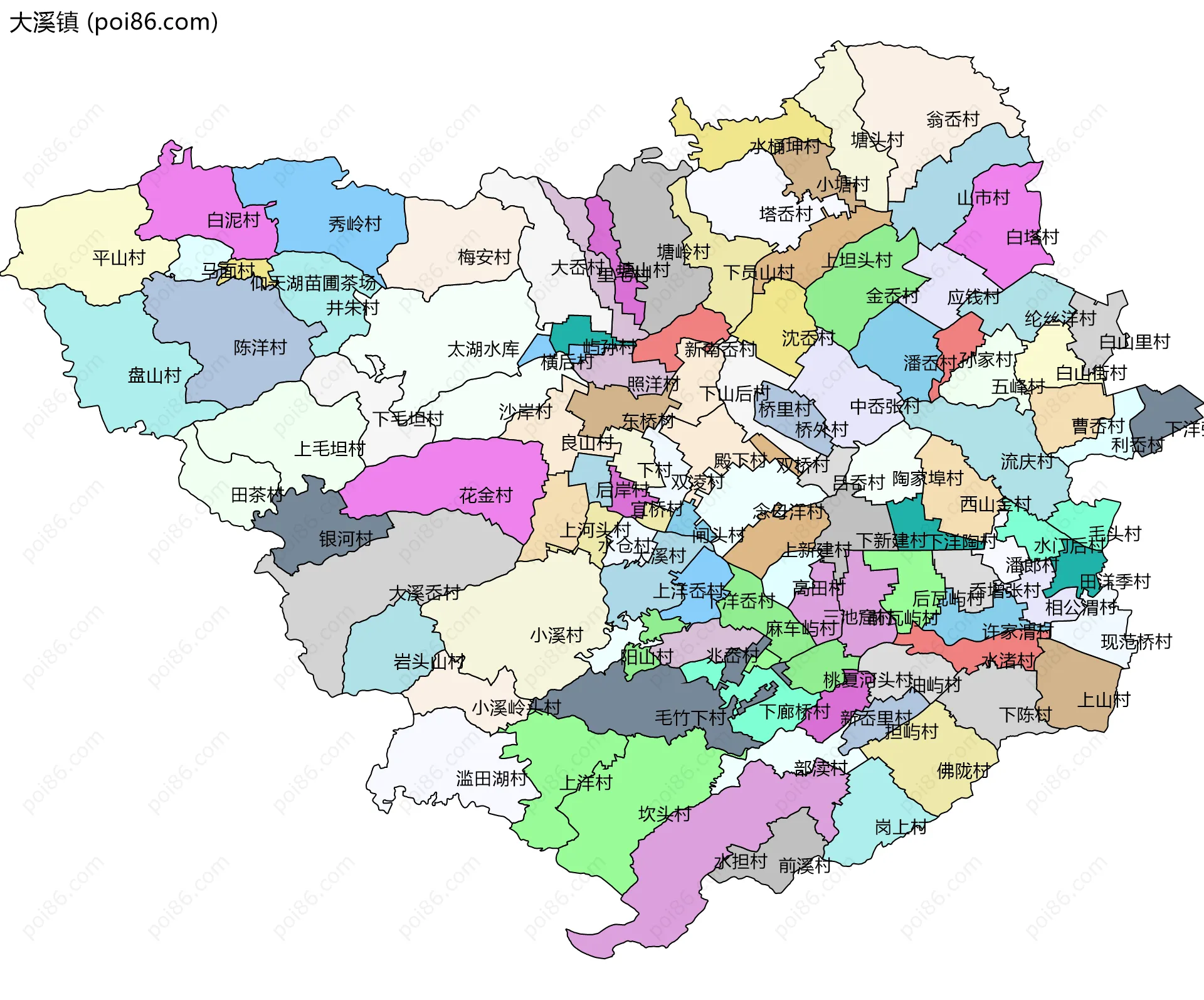 大溪镇边界地图(五级行政区划)