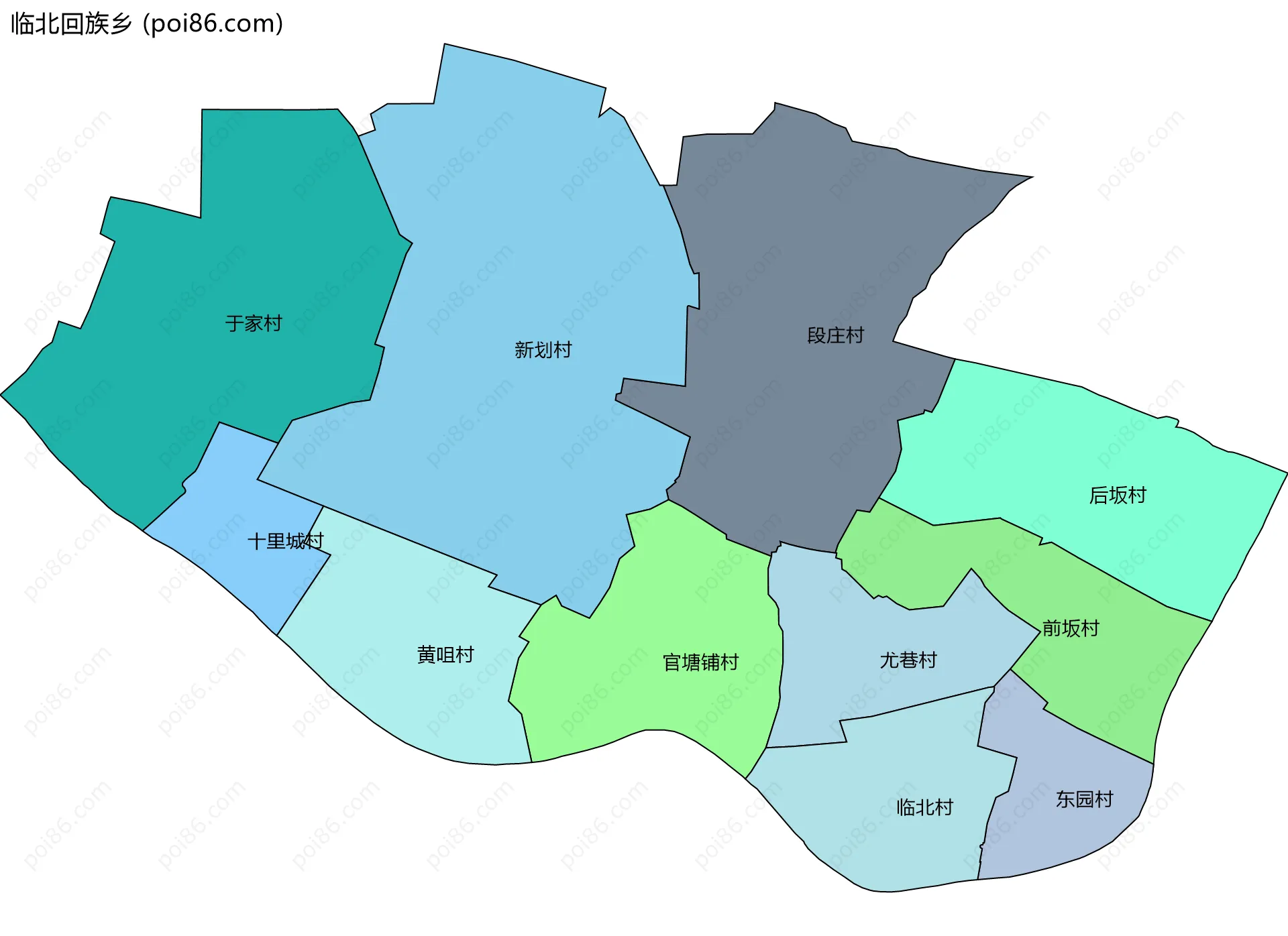 临北回族乡边界地图(五级行政区划)