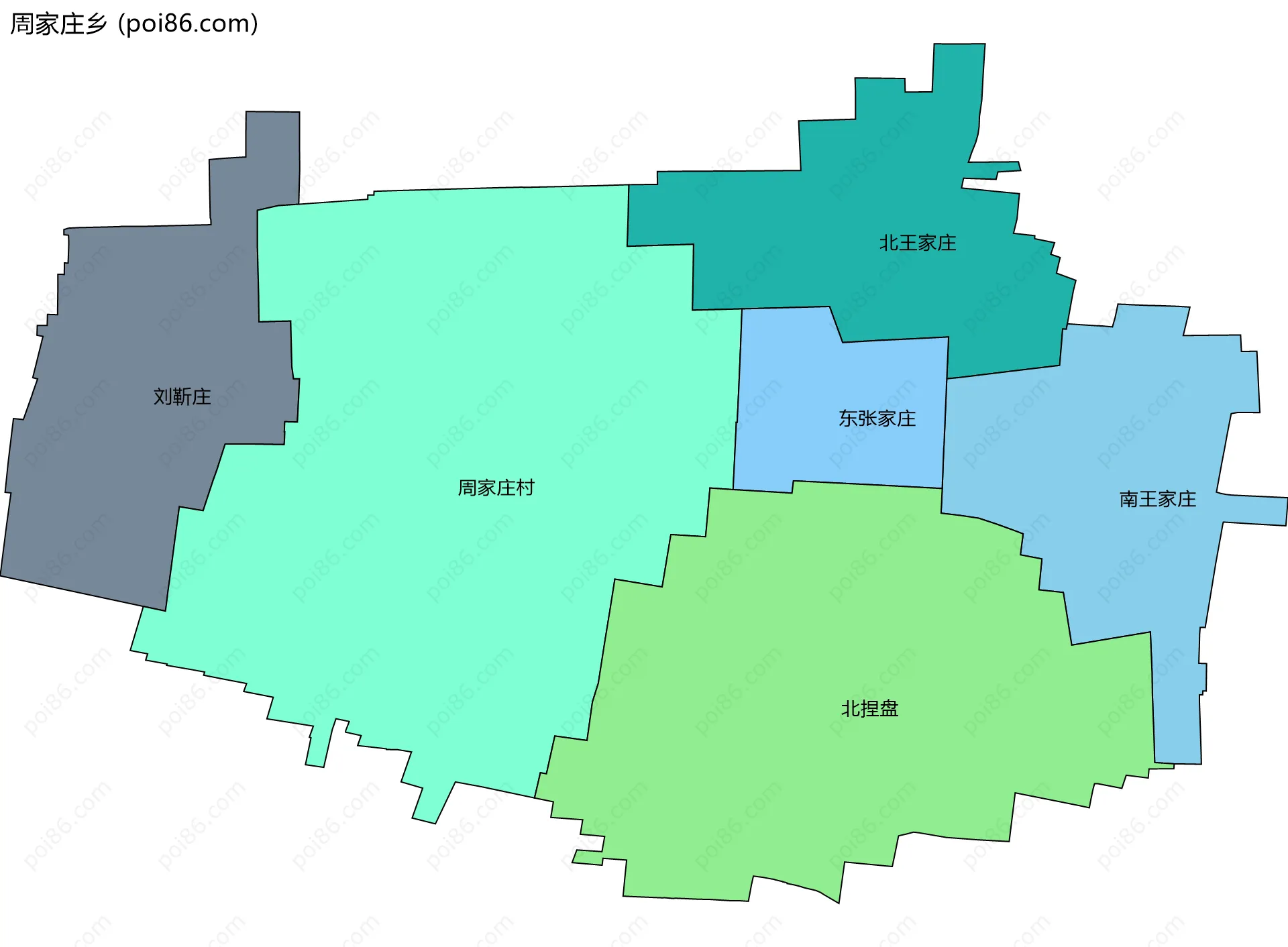 周家庄乡边界地图(五级行政区划)