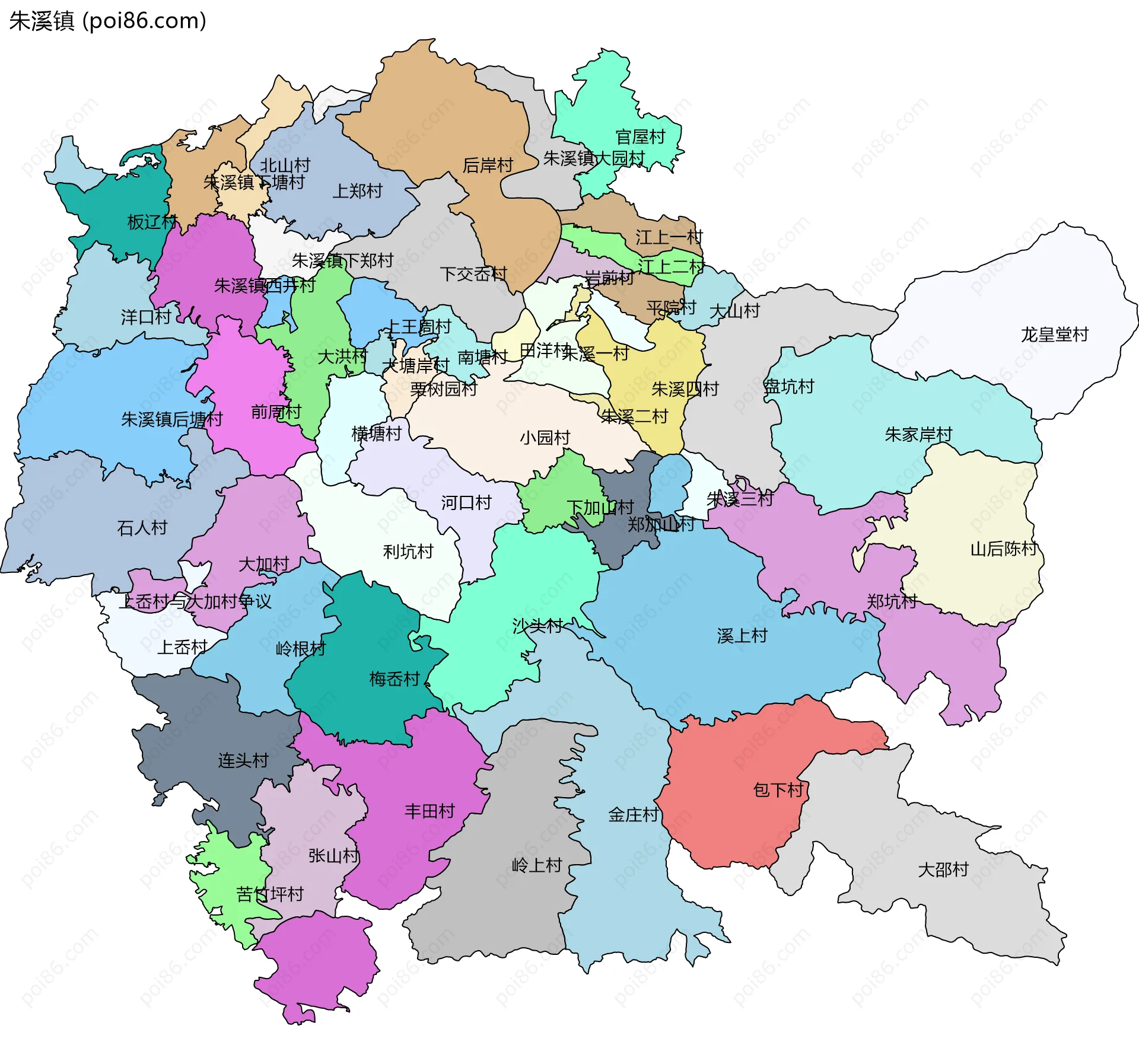 朱溪镇边界地图(五级行政区划)