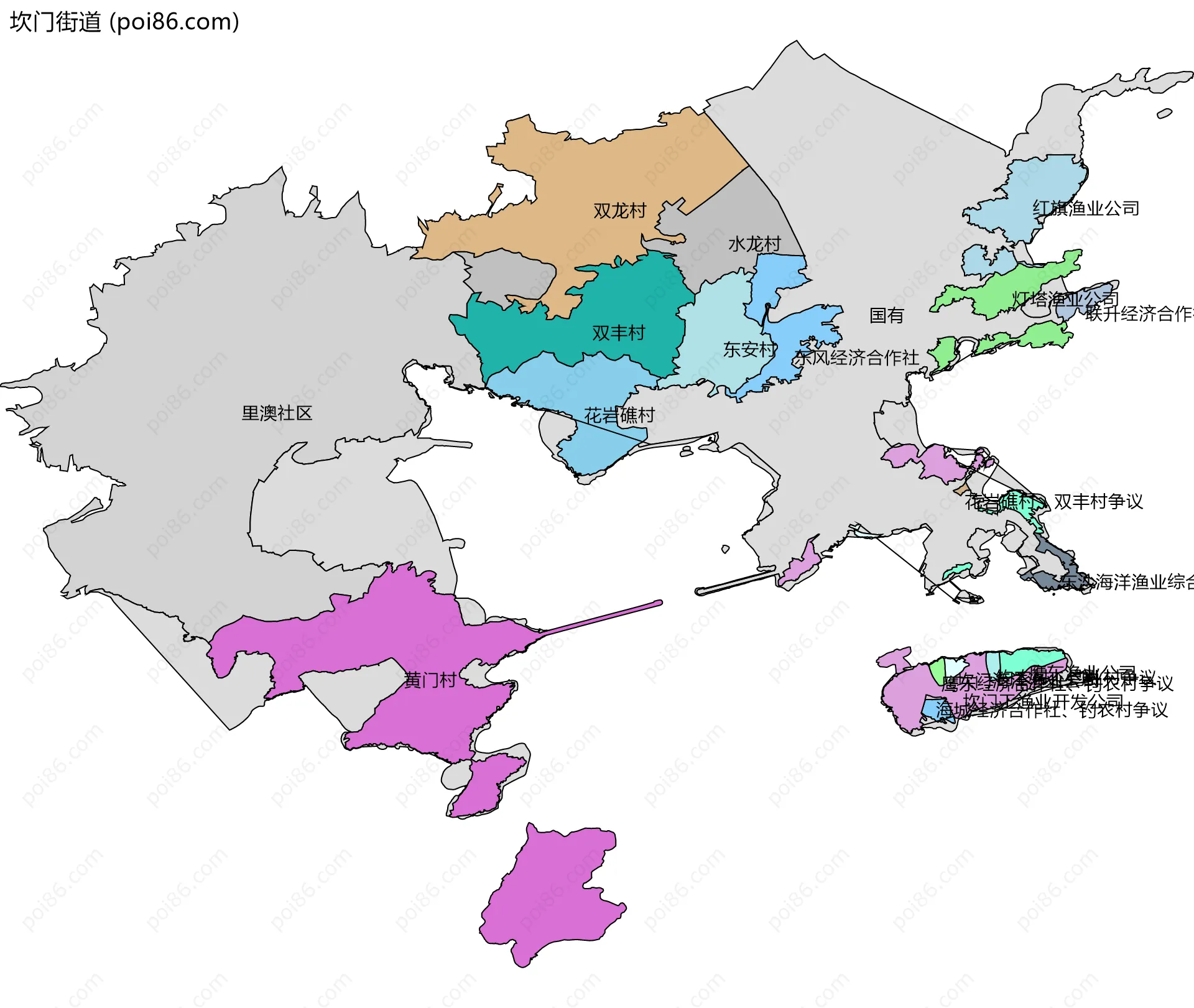 坎门街道边界地图(五级行政区划)
