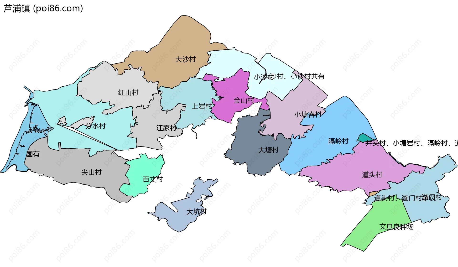 芦浦镇边界地图(五级行政区划)