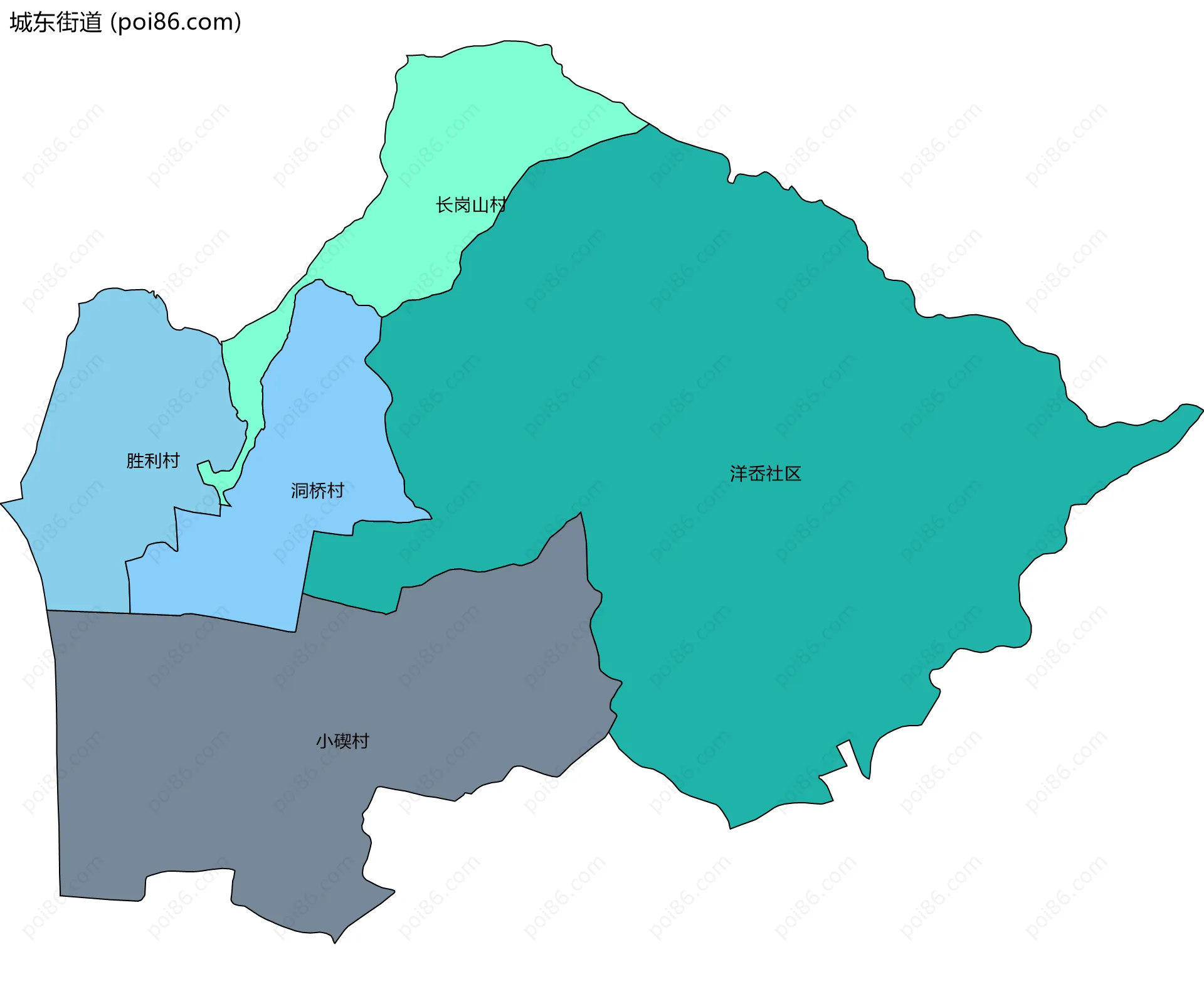 城东街道边界地图(五级行政区划)