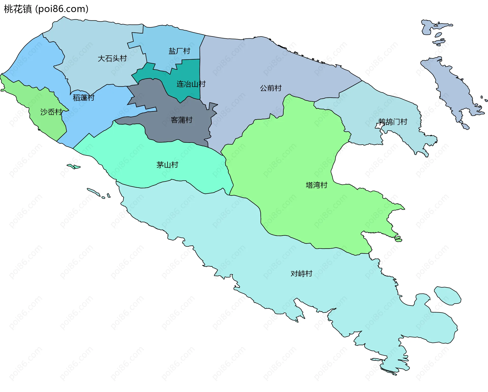 桃花镇边界地图(五级行政区划)