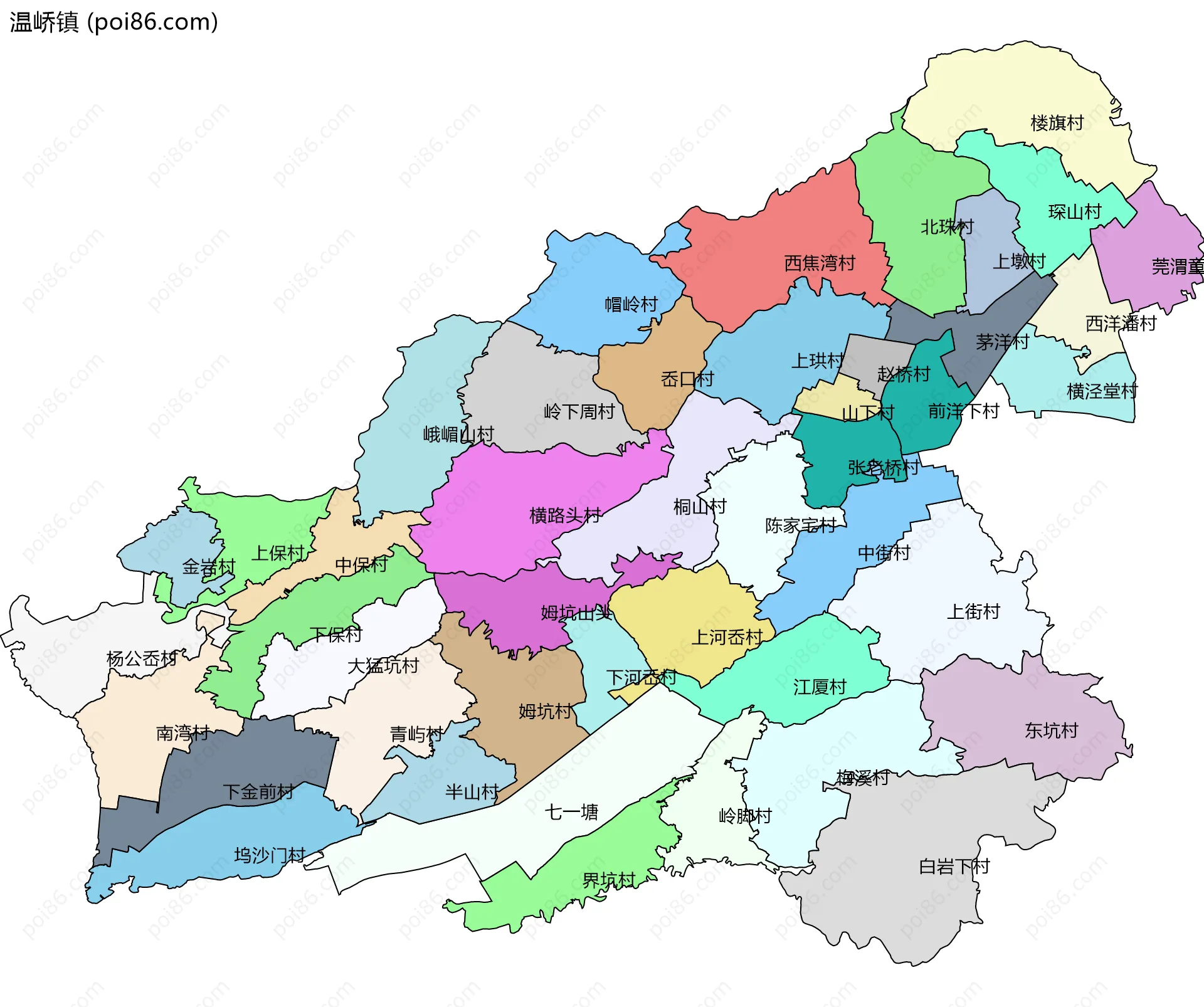 温峤镇边界地图(五级行政区划)