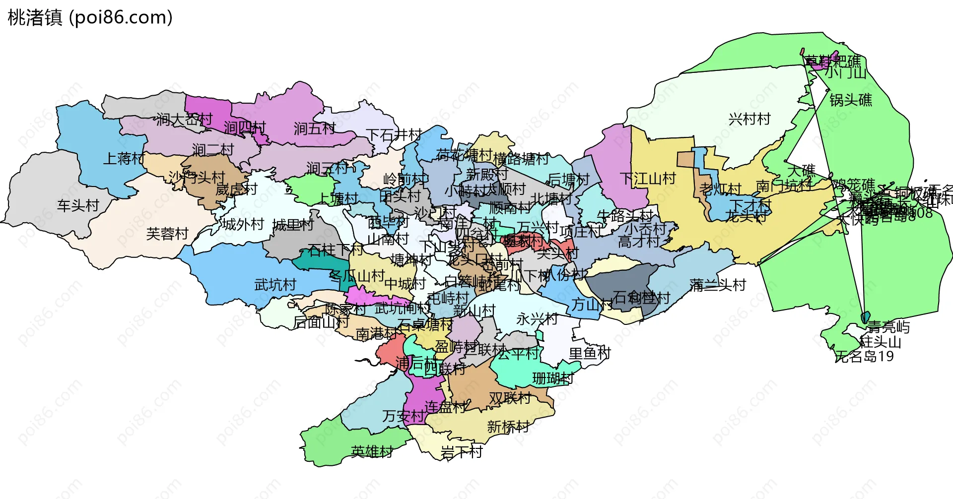 桃渚镇边界地图(五级行政区划)