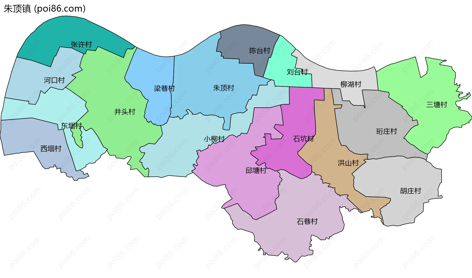 朱顶镇边界地图(五级行政区划)