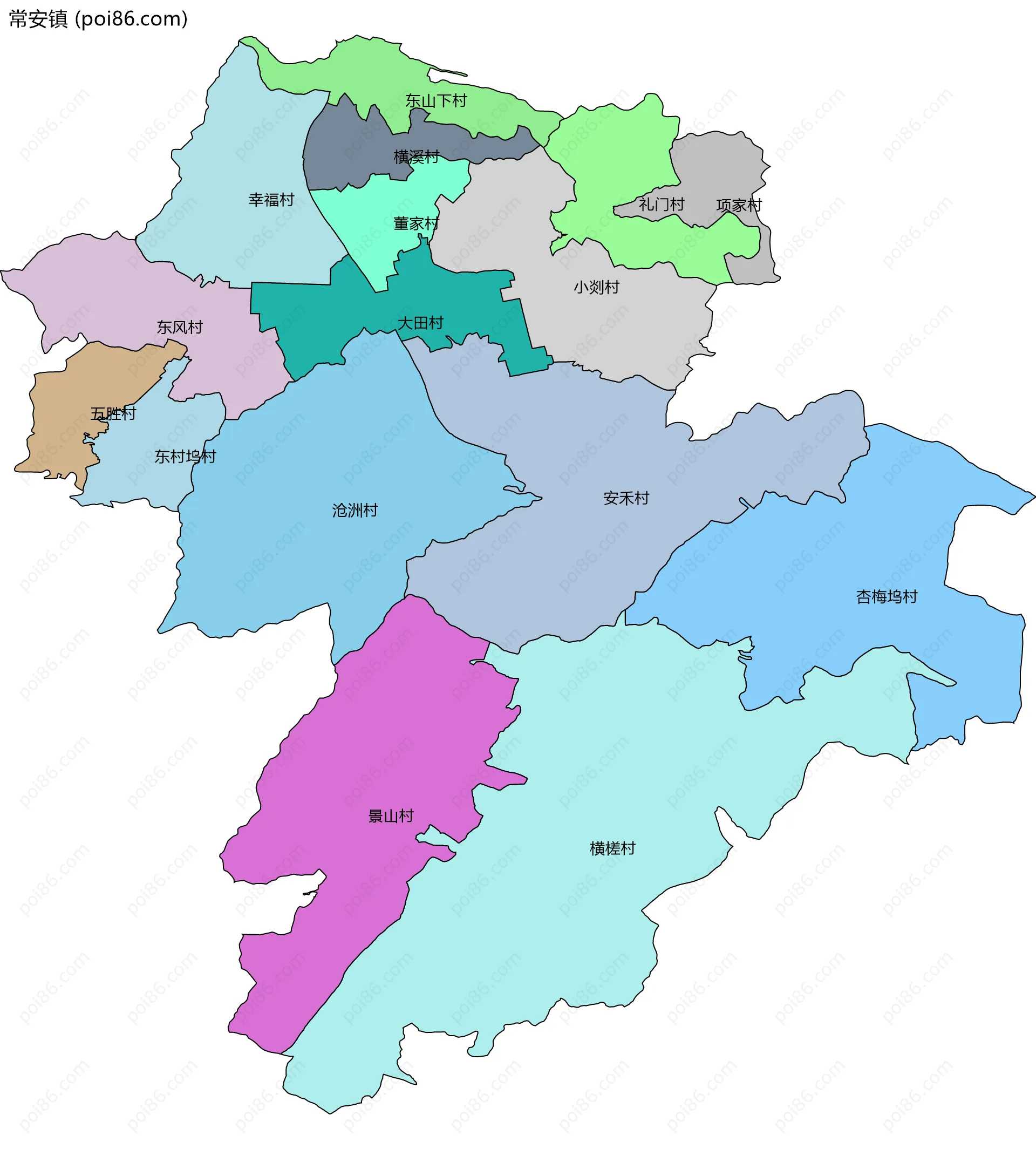 常安镇边界地图(五级行政区划)