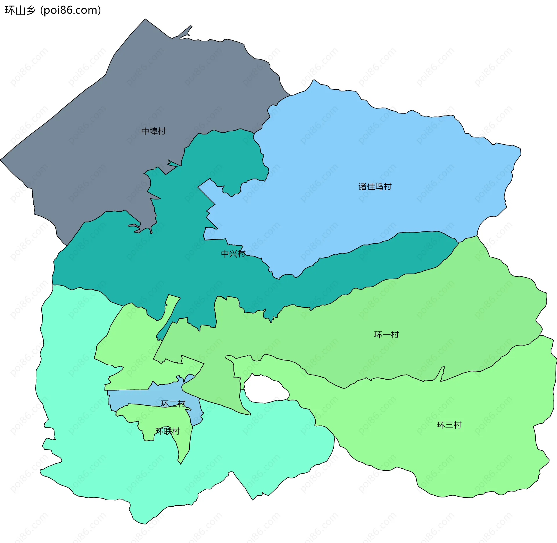 环山乡边界地图(五级行政区划)