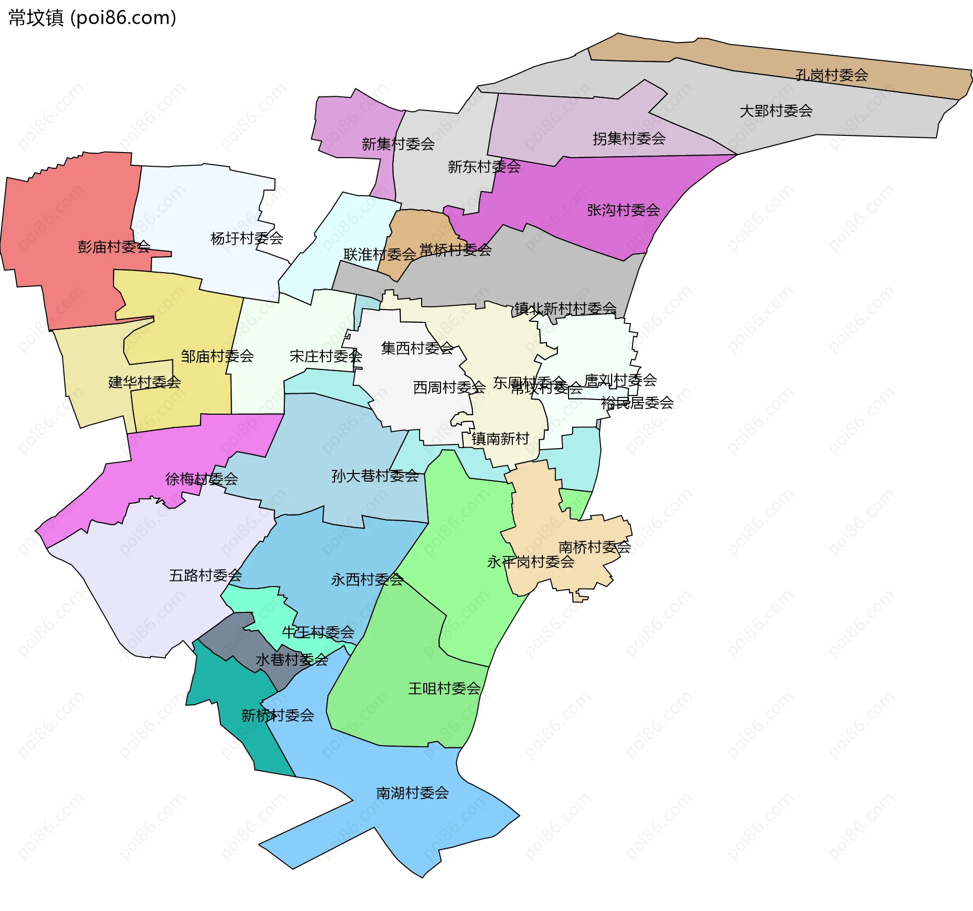 常坟镇边界地图(五级行政区划)