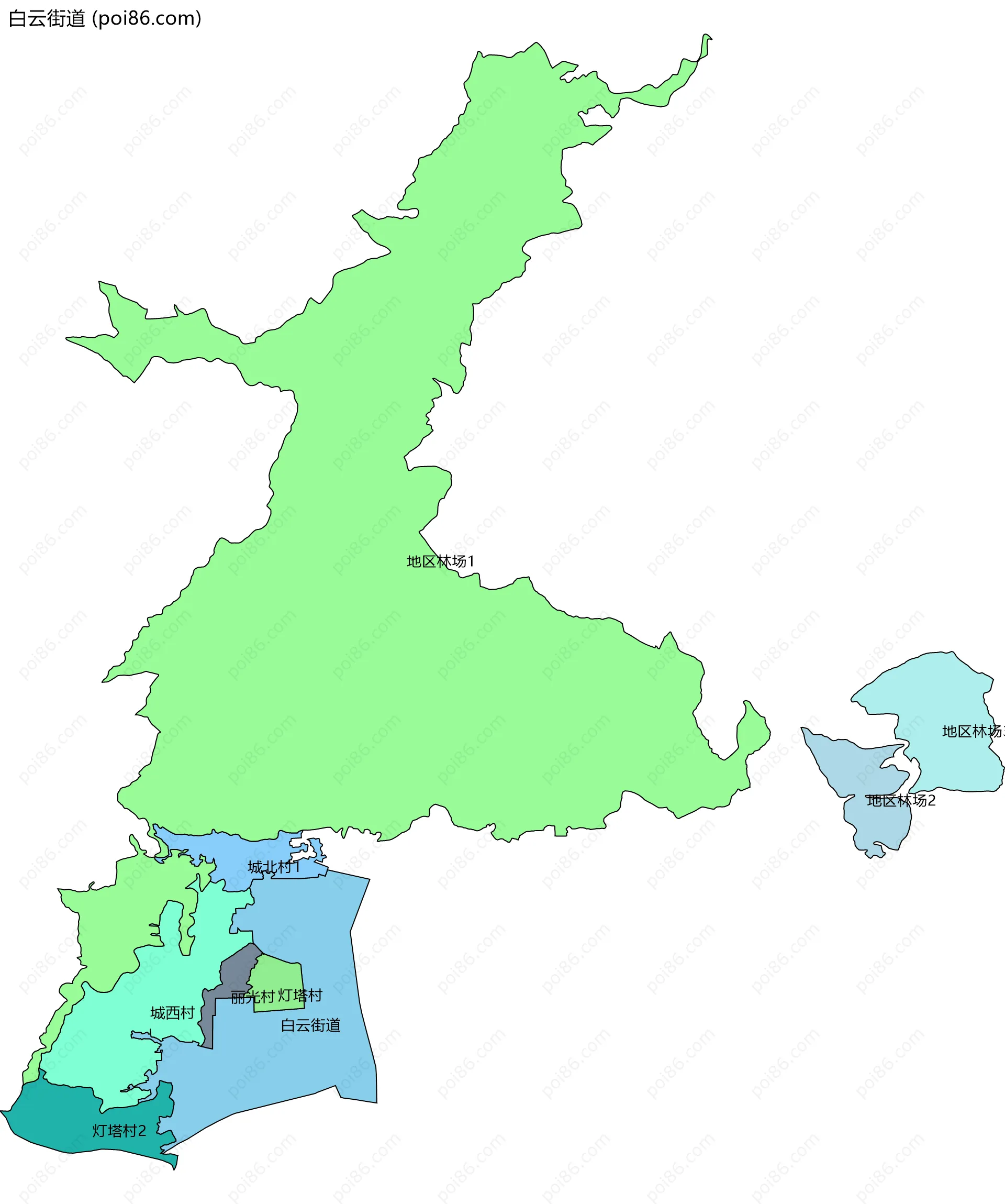 白云街道边界地图(五级行政区划)