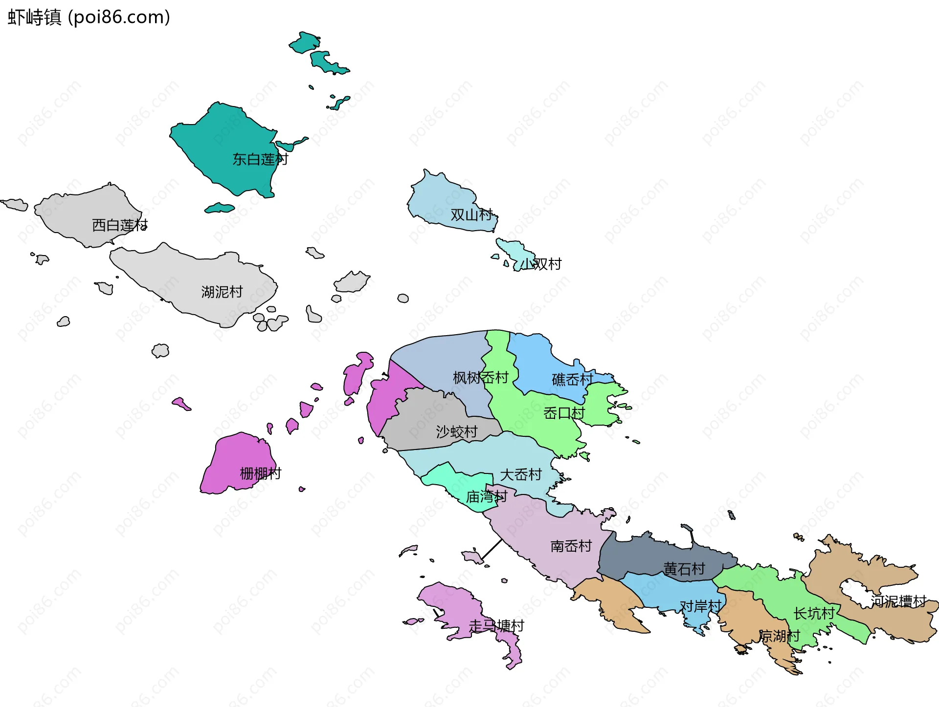 虾峙镇边界地图(五级行政区划)