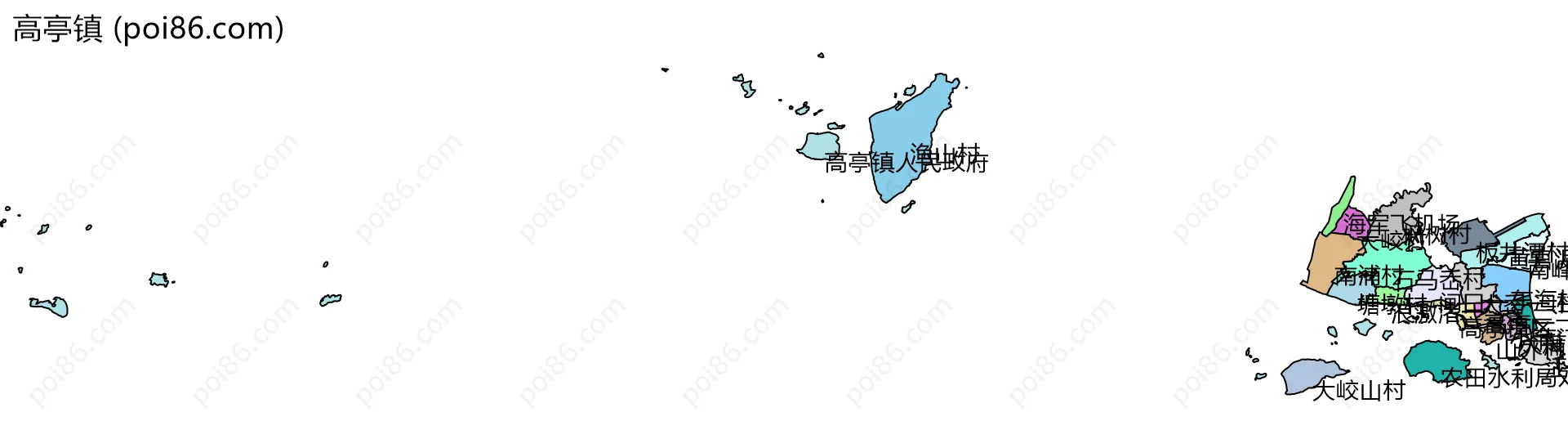 高亭镇边界地图(五级行政区划)