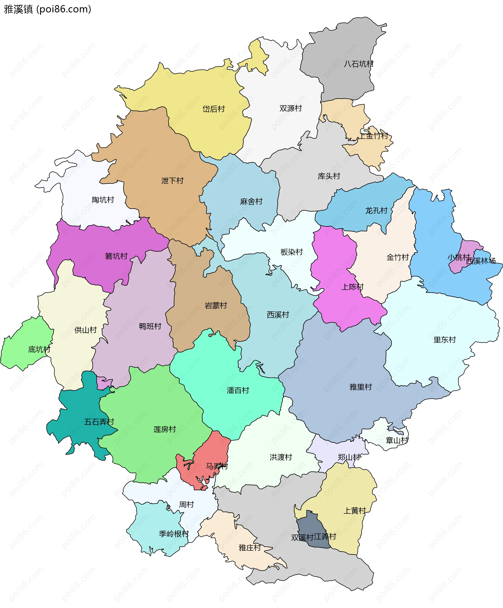 雅溪镇边界地图(五级行政区划)