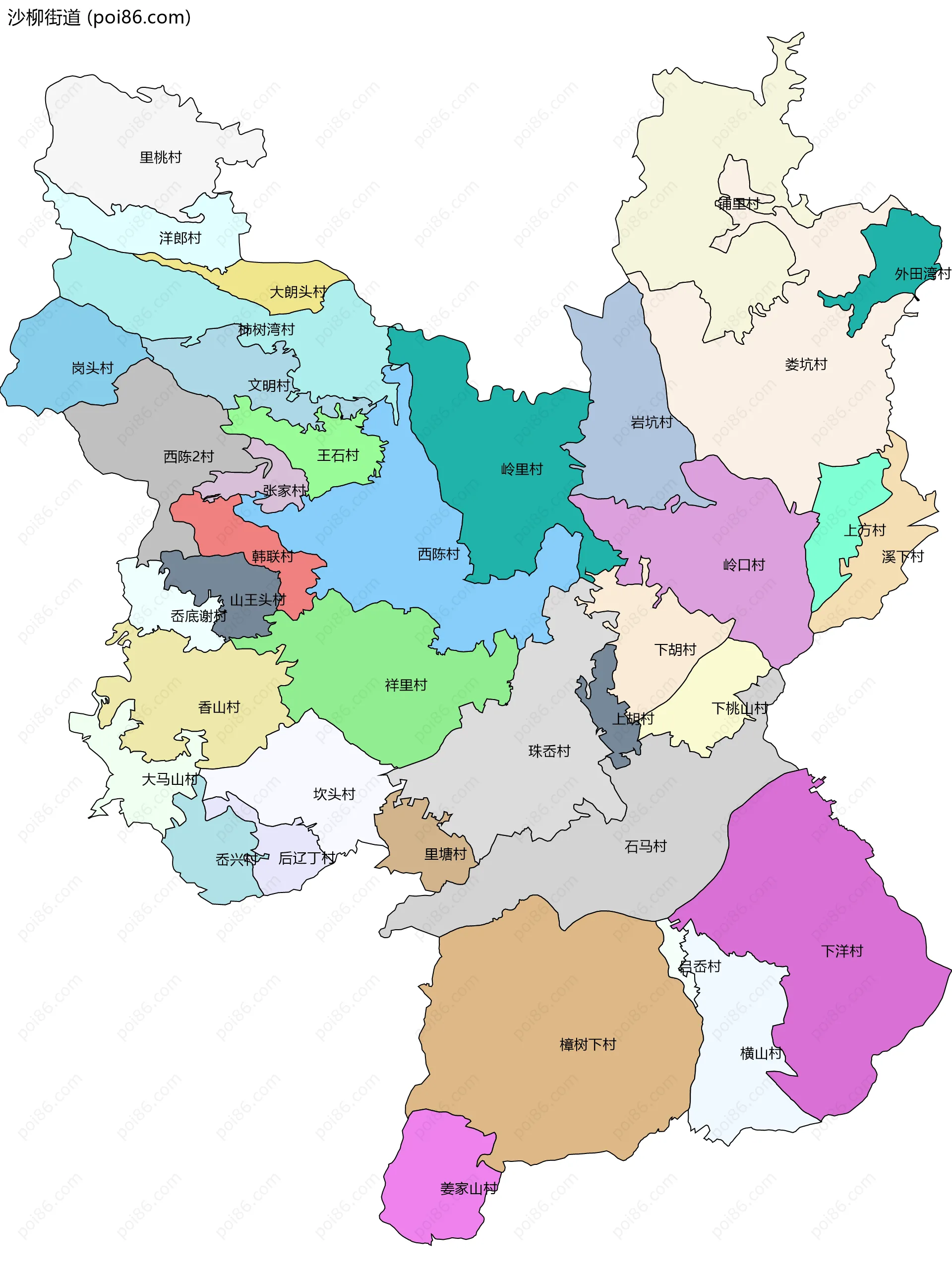 沙柳街道边界地图(五级行政区划)