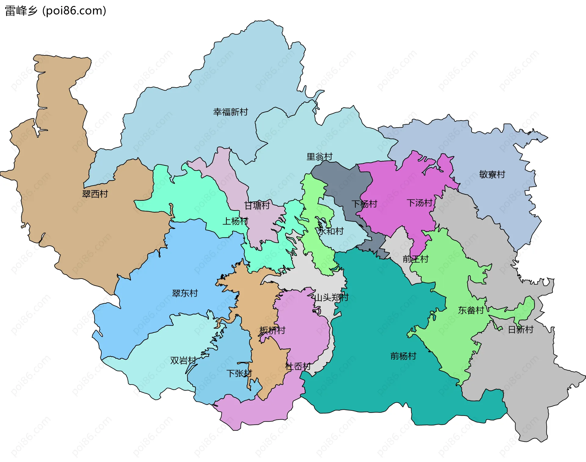 雷峰乡边界地图(五级行政区划)