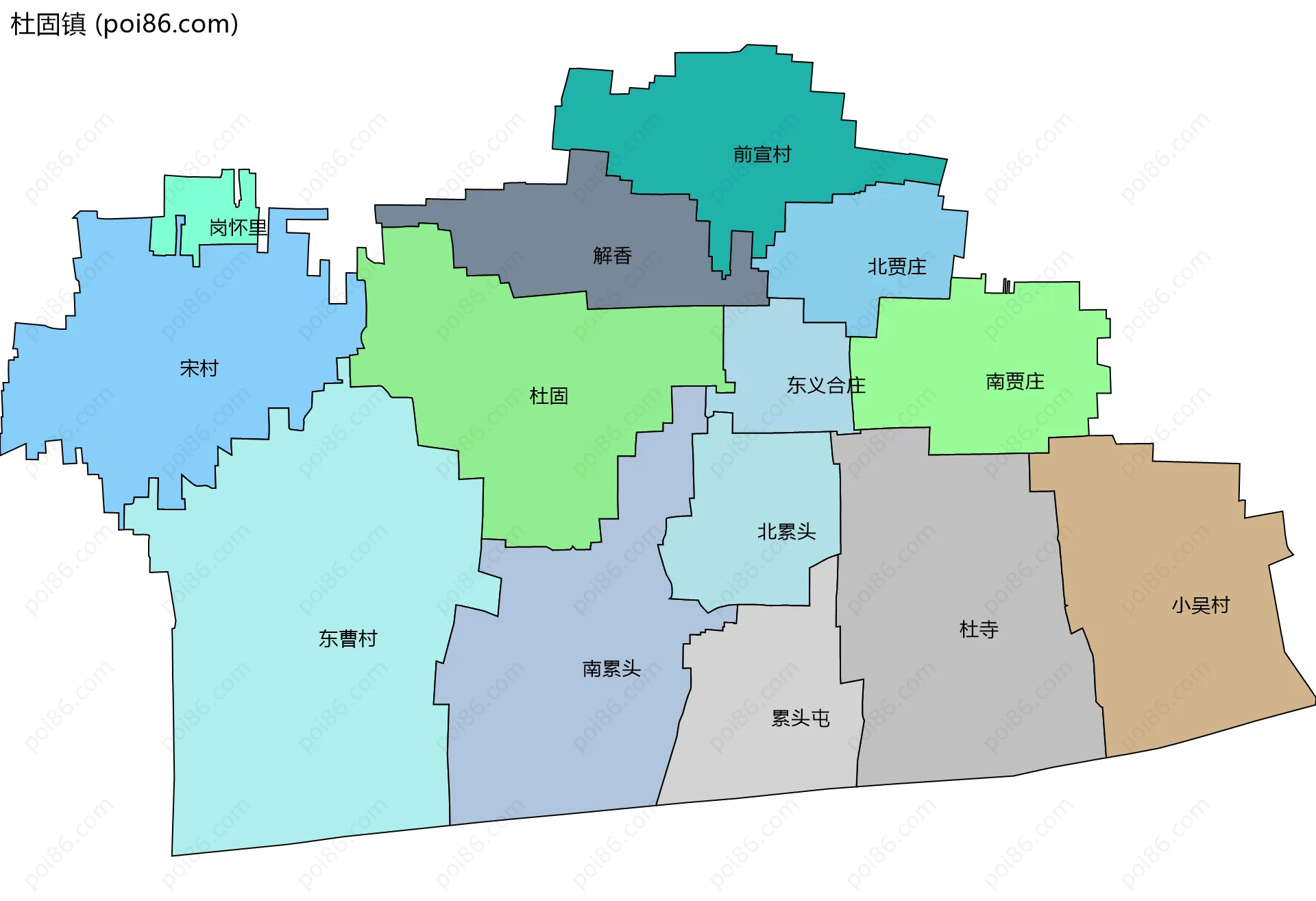 杜固镇边界地图(五级行政区划)