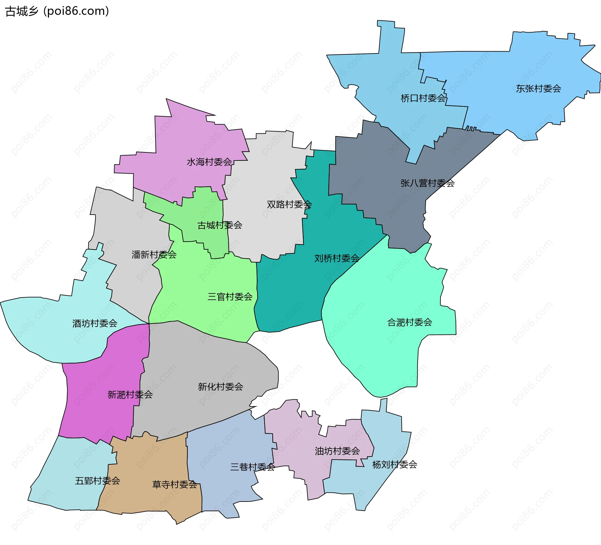 古城乡边界地图(五级行政区划)