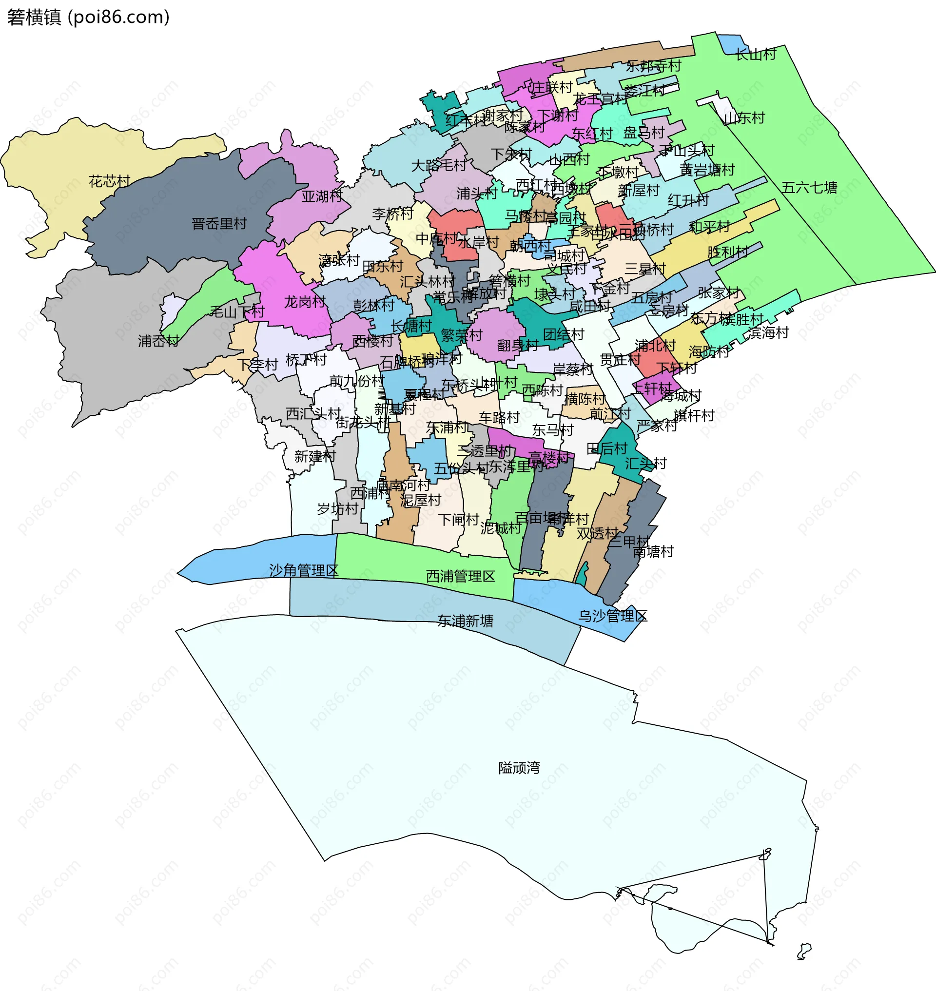 箬横镇边界地图(五级行政区划)