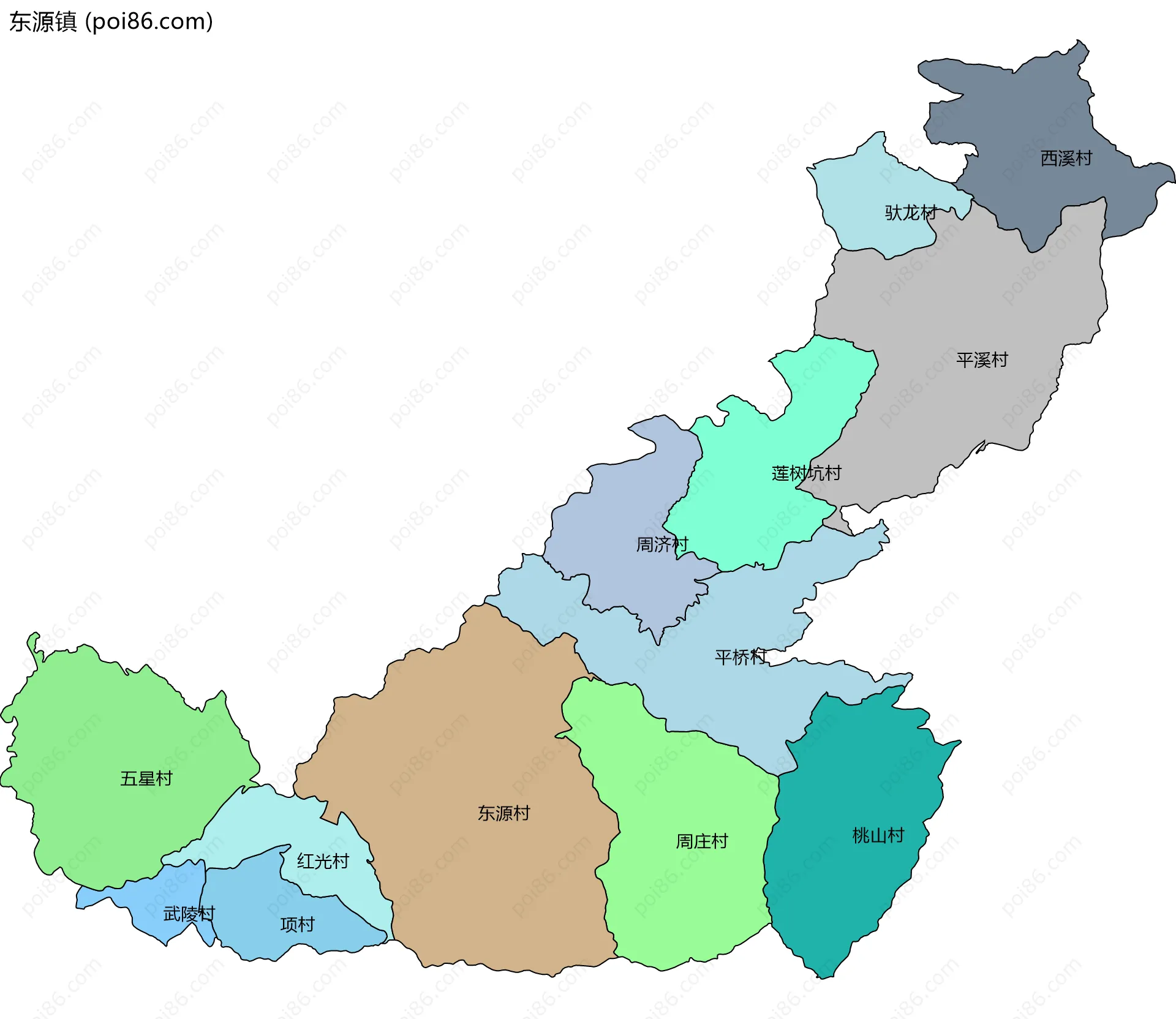 东源镇边界地图(五级行政区划)