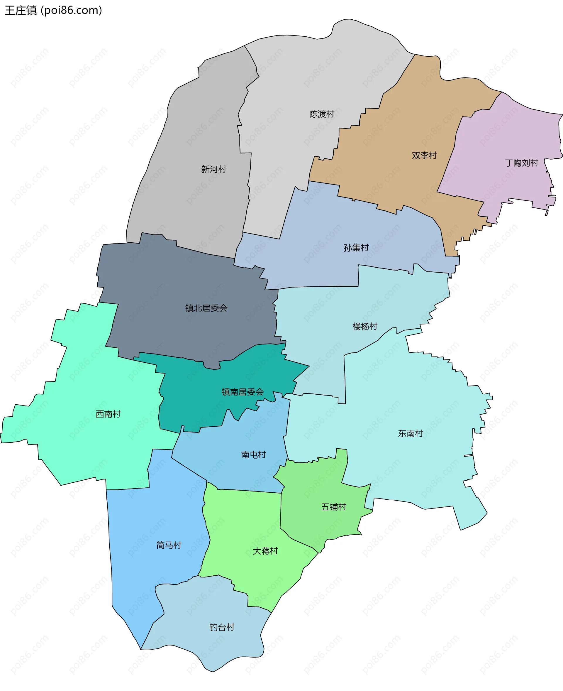 王庄镇边界地图(五级行政区划)