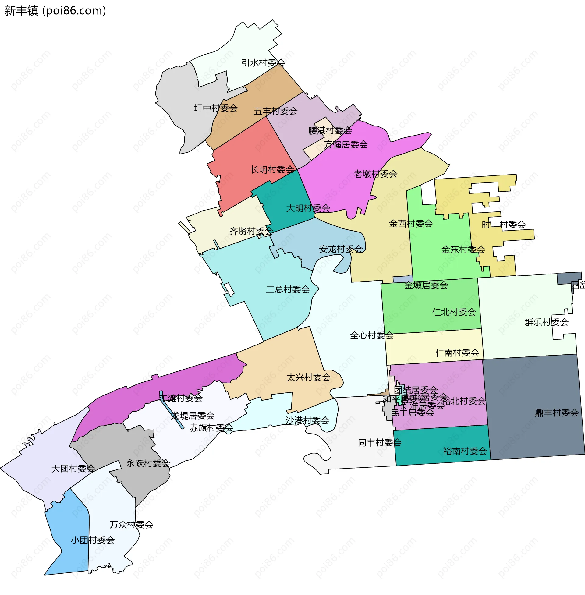 新丰镇边界地图(五级行政区划)