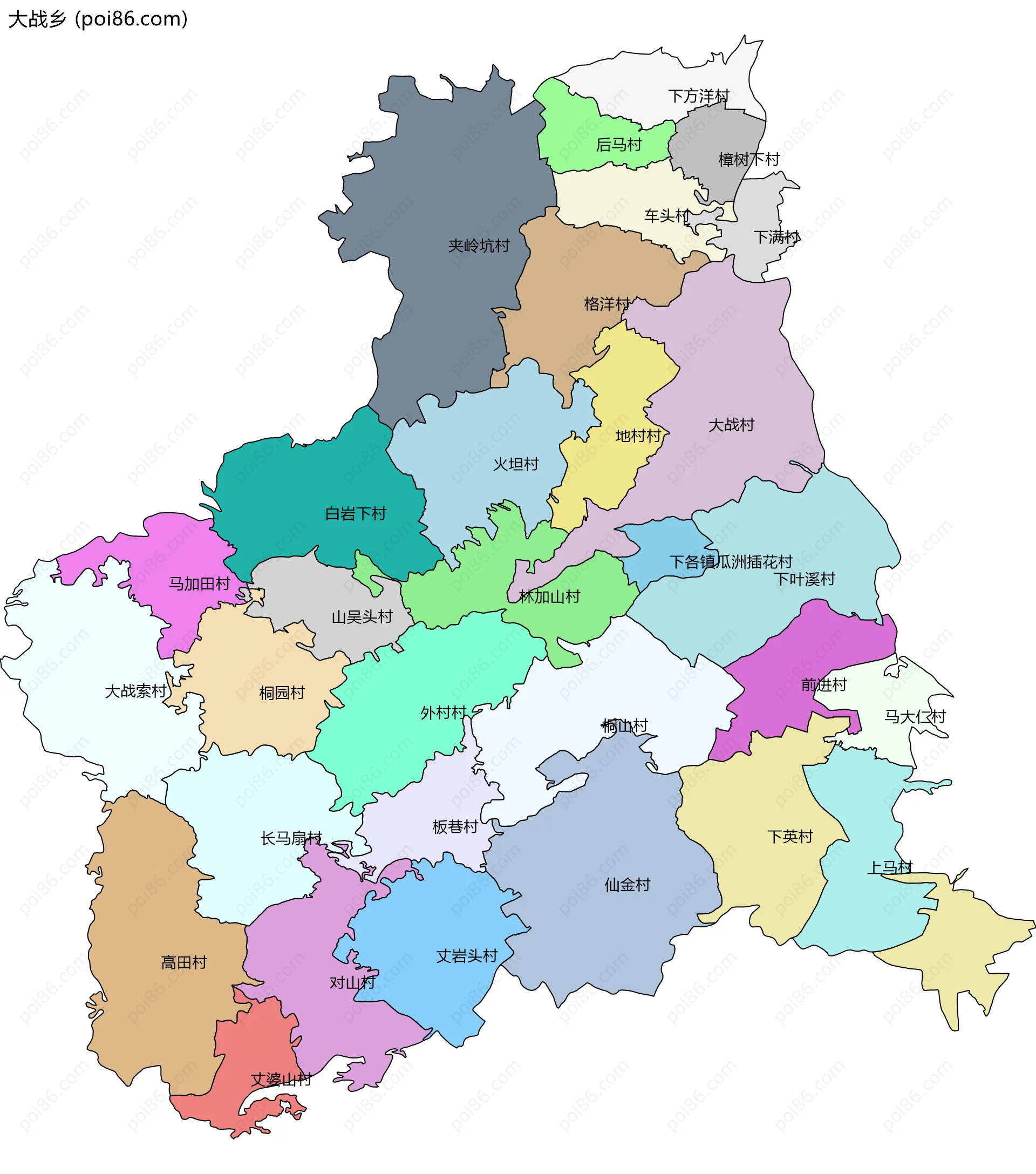 大战乡边界地图(五级行政区划)