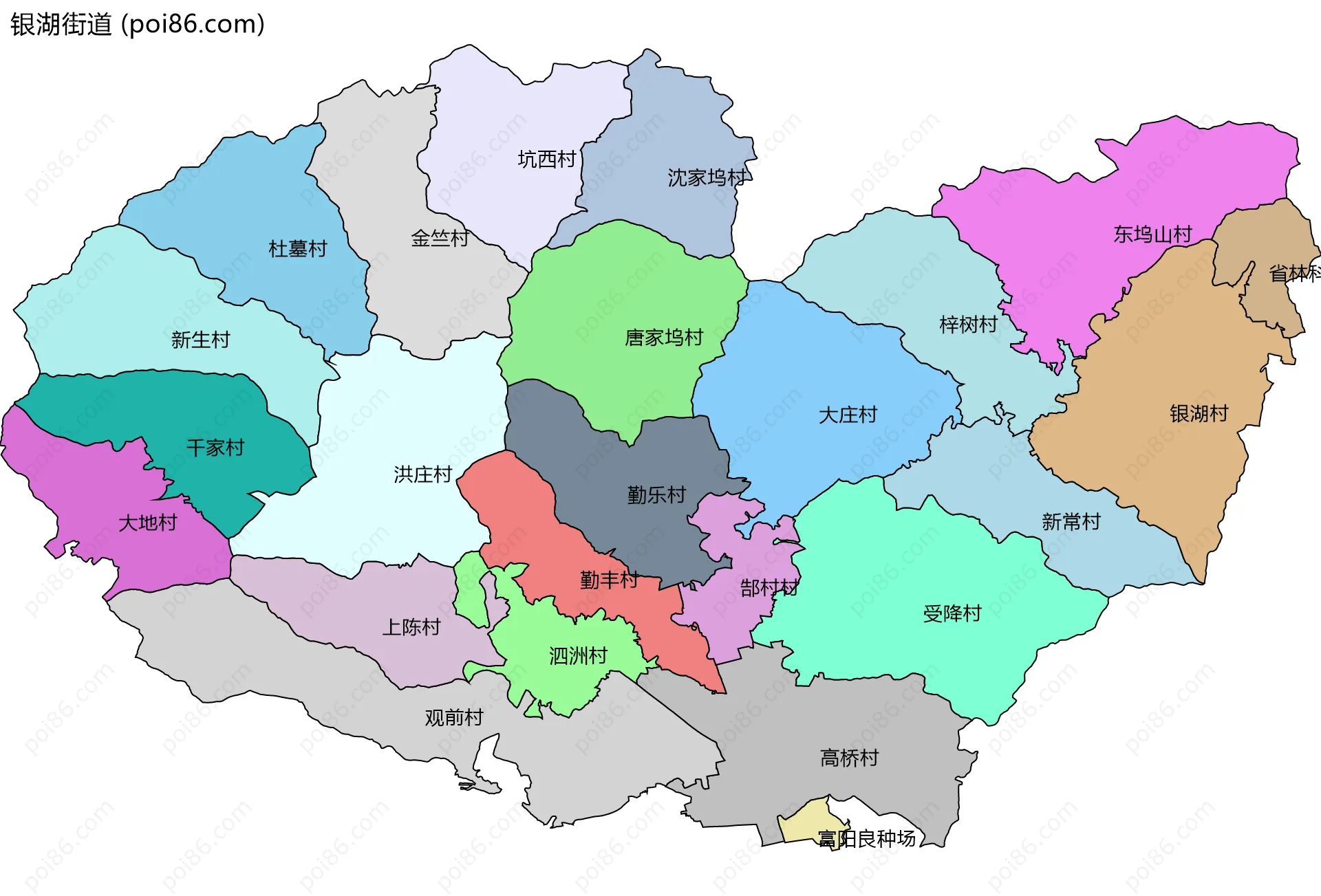 银湖街道边界地图(五级行政区划)
