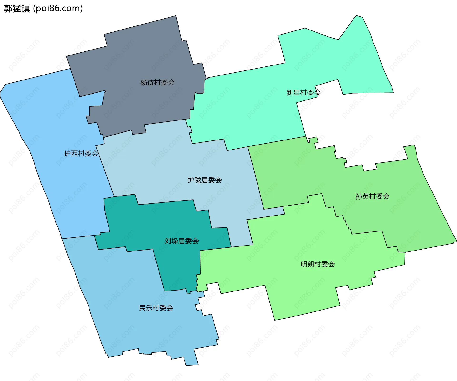 郭猛镇边界地图(五级行政区划)